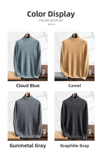 Men's Cashmere Knitted Long Sleeve Base Shirt Casual Thickened Half High Collar Autumn Winter Sweater Fashion Urban Style