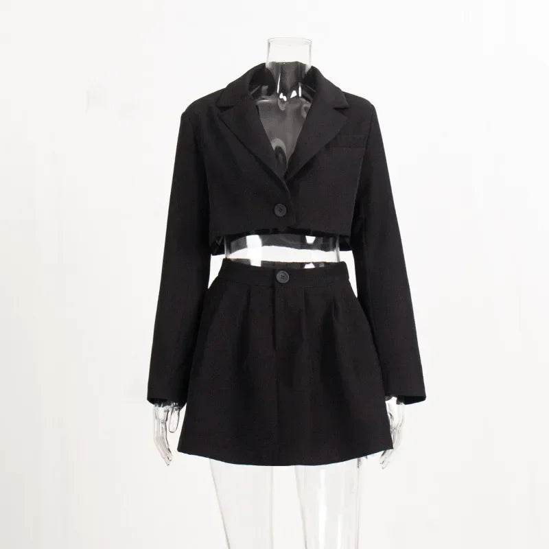 Fall Suit Skirt Suit Women's Solid Lapel Button Blazer Patchwork Pleated Skirt 2 Piece Skirt Suit FashionStreetwear Women's Y2k