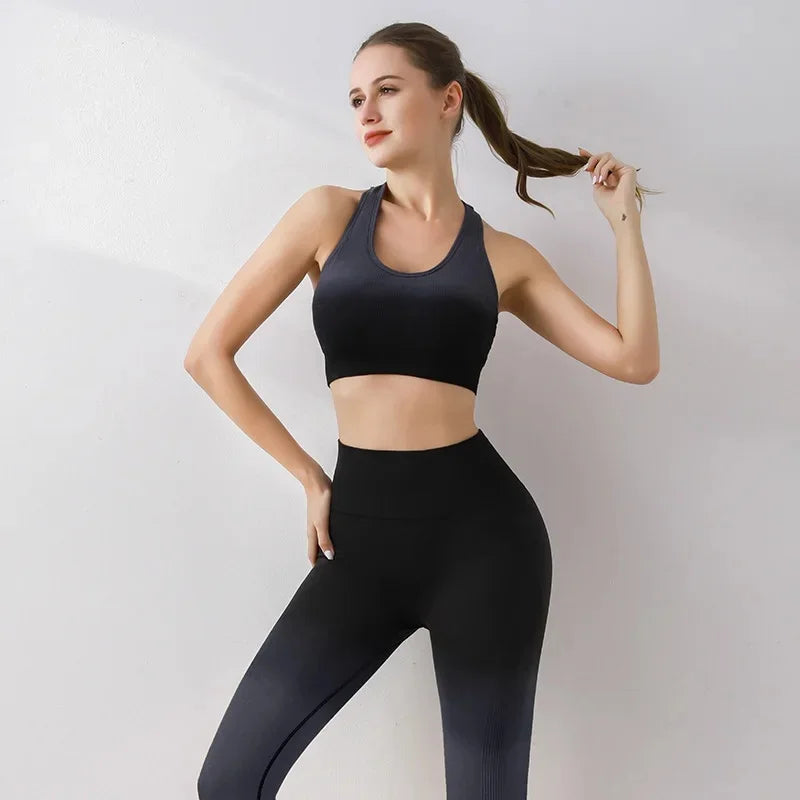 Summer Thin Yoga Trousers High-Waisted Push-Up Peach Hip Pants Gradient Tight Running Training Fitness Sport Suit