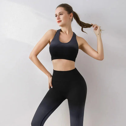 Summer Thin Yoga Trousers High-Waisted Push-Up Peach Hip Pants Gradient Tight Running Training Fitness Sport Suit
