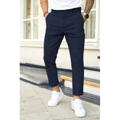 Men's Casual Pure Color Double Fold Line West Pants Spring Summer Autumn Fashion City Style Cotton Polyester Blend Leisure Tr...