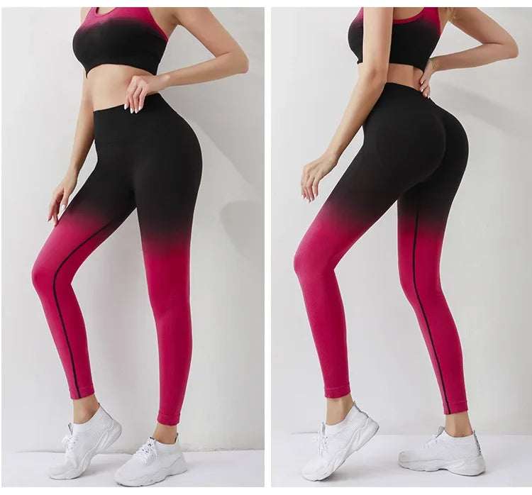 Summer Thin Yoga Trousers High-Waisted Push-Up Peach Hip Pants Gradient Tight Running Training Fitness Sport Suit