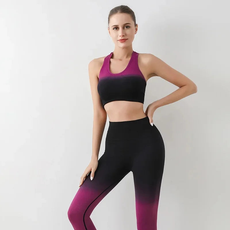 Summer Thin Yoga Trousers High-Waisted Push-Up Peach Hip Pants Gradient Tight Running Training Fitness Sport Suit