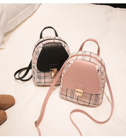 Fashionable Korean Style Small Backpack Hot Sale Of The Season Checkered Crossbody Bag Single Shoulder Phone Bag PU Material...
