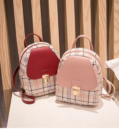Fashionable Korean Style Small Backpack Hot Sale Of The Season Checkered Crossbody Bag Single Shoulder Phone Bag PU Material...