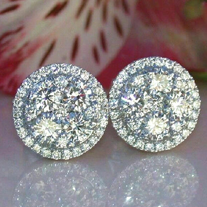 Huitan Dazzling Round Cubic Zirconia Stud Earrings for Women Simple Classic Female Ear Piercing Earrings Timeless Style Jewelry
