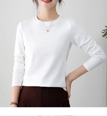 Korean Style Women's round Neck Long Sleeve Base Shirt Early Autumn New Pure Color Threaded Top Trendy T-shirt Slim Fit