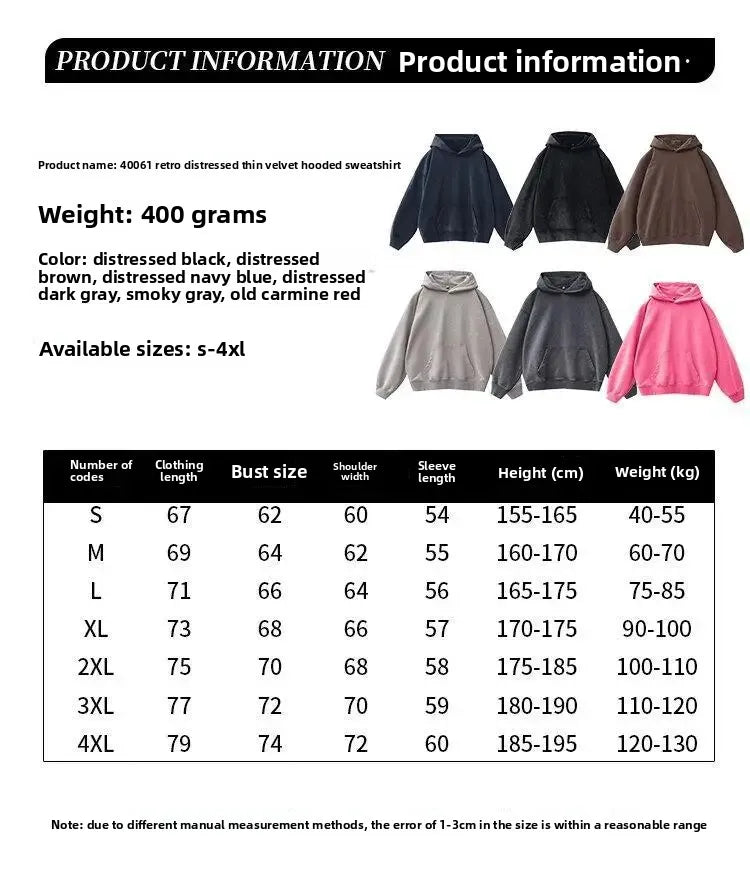 Washed Fleece Hoodie Sweatshirt Unisex Loose Casual Style Vintage Hip Hop Trend Autumn Winter Streetwear for Couples