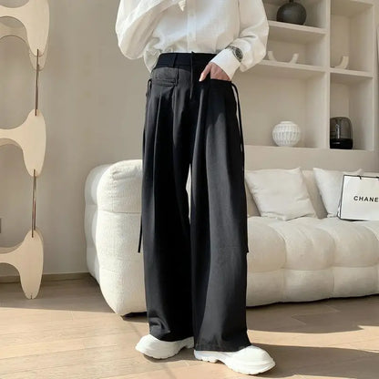 Casual Pants Men Baggy Simple Elegant Handsome Smart  British Style All-match Daily Soft Full-length Trousers High Street