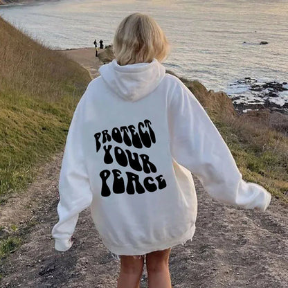 Retro American Fleece Hoodie Women's Long Sleeve Oversized Comfortable Street Style Winter Thermal Polyester Print Sweatshirt