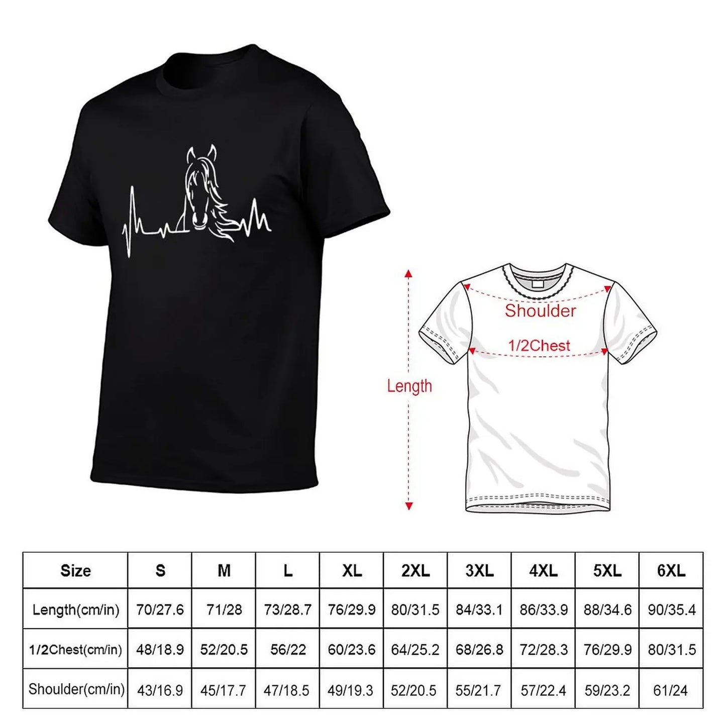 Horse Heartbeat T-Shirt Work Duty Casual T-Shirt