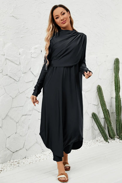 Black Modest Swimwear Women with Swim Cap 2025 Summer Swimsuit 3 Piece Set Burkini Muslim Mujer Robe Femme Musulmane Clothing