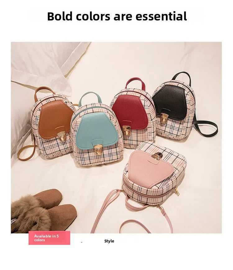 Fashionable Korean Style Small Backpack Hot Sale Of The Season Checkered Crossbody Bag Single Shoulder Phone Bag PU Material...