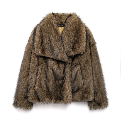MUJER Faux Fur Coat Plush Fluffy Women's Jacket 2025 Woman Autumn Winter New in Outerwears White Red Gray Black Blends Coats