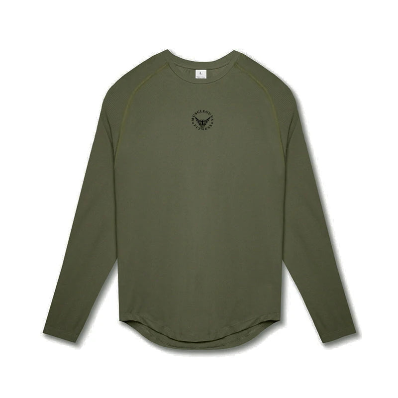 Mens Gym Mesh Quick-drying Clothing Cool Fitness Casual Clothing Fitness Comfortable Fashion Long Sleeve Slim Sporting Tshirt