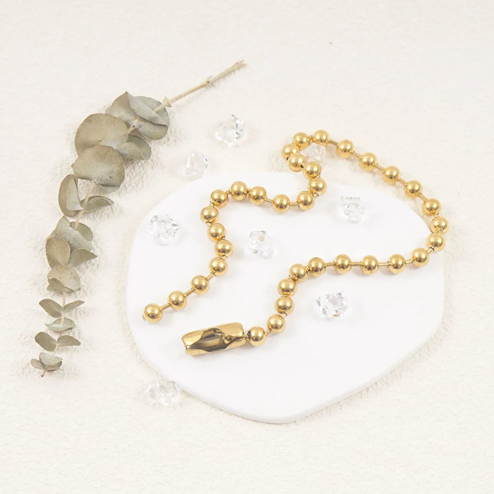 3/6/8mm Ball Bead Necklaces Stainless Steel For Women Gold/Silver Color Metal Big Bead Chain Choker Men Jewelry Accessories
