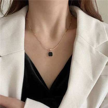 316L Stainless Steel Black Shell Square Pendant Necklace for Women New Fashion Lady Gift Neck Chain Jewelry Collier Femme