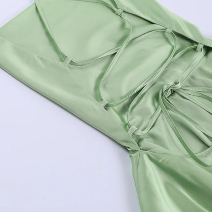 Popular Sleevesless Mini Dress Spaghetti Strap Solid Color Women Dress Sexy Tie-up Clubwear