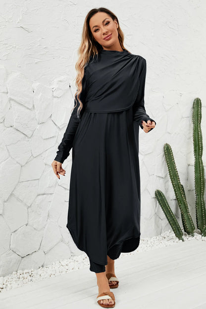 Black Modest Swimwear Women with Swim Cap 2025 Summer Swimsuit 3 Piece Set Burkini Muslim Mujer Robe Femme Musulmane Clothing