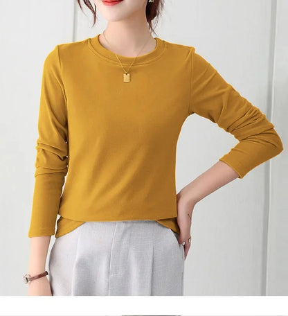 Korean Style Women's round Neck Long Sleeve Base Shirt Early Autumn New Pure Color Threaded Top Trendy T-shirt Slim Fit