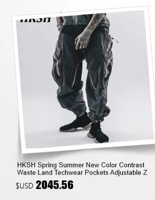HKSH Men's Tide Classic Thicken Pure Cotton Fleece Harem Pants Suspension Sports Casual Trousers Dark Chic Grey RO Style HK1394
