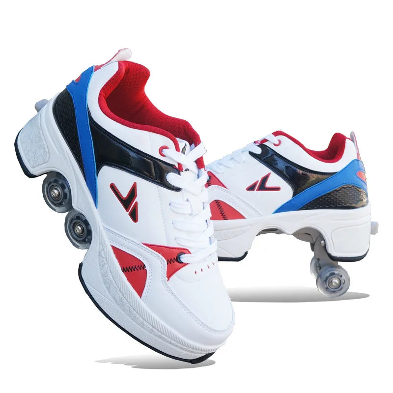 Size 33 34 35 - 44 Deformation Roller Skates Shoes Double Row 4-Wheel Skates Roller Shoes Dual-Purpose Roller Sneakers Shoes