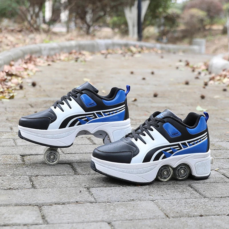 Size 33 34 35 - 44 Deformation Roller Skates Shoes Double Row 4-Wheel Skates Roller Shoes Dual-Purpose Roller Sneakers Shoes