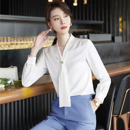 Women's Summer Professional White Shirt Short Sleeves Hotel Front Desk Workwear Korean Style OL Business Shirt White Collar Work