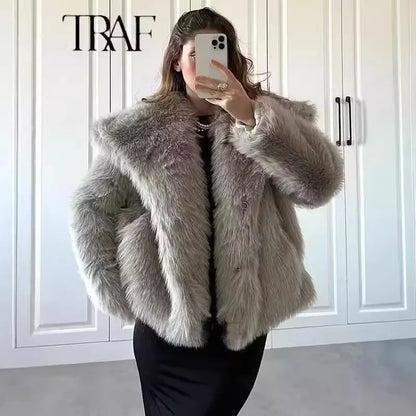 Women's Faux Fur Jacket Loose Long-Sleeved Coat Toca Fox Design Autumn/Winter 2025 Collection