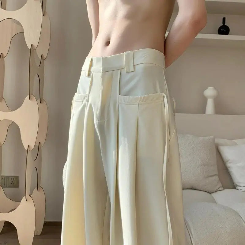 Casual Pants Men Baggy Simple Elegant Handsome Smart  British Style All-match Daily Soft Full-length Trousers High Street
