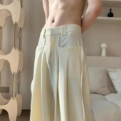 Casual Pants Men Baggy Simple Elegant Handsome Smart  British Style All-match Daily Soft Full-length Trousers High Street