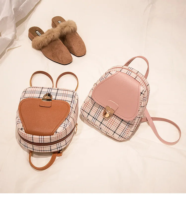 Fashionable Korean Style Small Backpack Hot Sale Of The Season Checkered Crossbody Bag Single Shoulder Phone Bag PU Material...