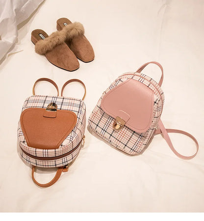 Fashionable Korean Style Small Backpack Hot Sale Of The Season Checkered Crossbody Bag Single Shoulder Phone Bag PU Material...
