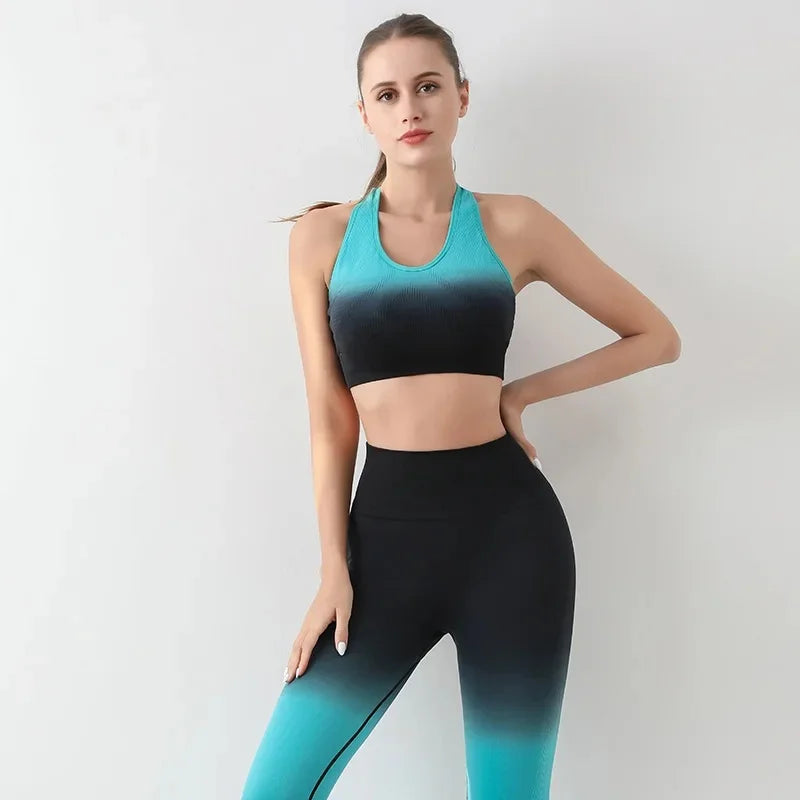Summer Thin Yoga Trousers High-Waisted Push-Up Peach Hip Pants Gradient Tight Running Training Fitness Sport Suit