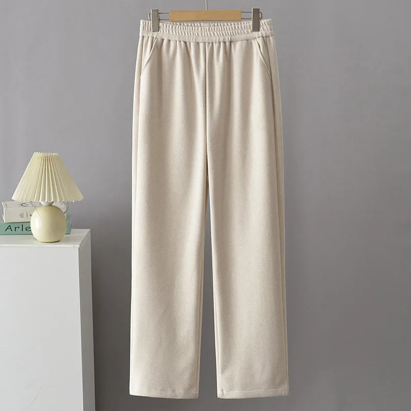 High Waist Straight Leg Pants plus Size Loose Fit Autumn Winter Korean Style Slimming Casual Trousers for Middle-Aged And Eld...