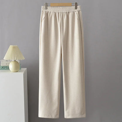 High Waist Straight Leg Pants plus Size Loose Fit Autumn Winter Korean Style Slimming Casual Trousers for Middle-Aged And Eld...