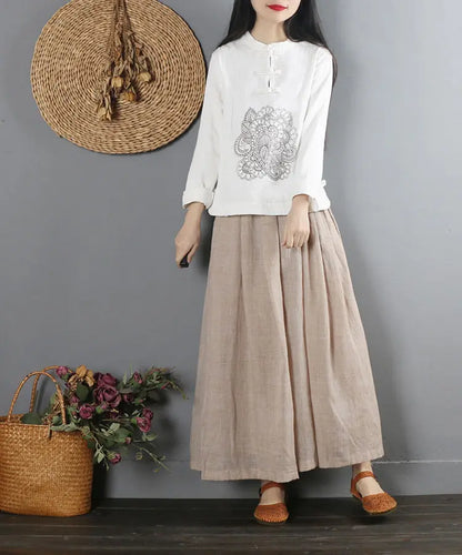 2022 Summer Chinese Style Ethnic Long Sleeve Women Retro Embroidery Blouse Red T-shirt Cotton Oversize Loose Ladies Casual Tops