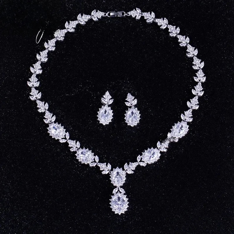 Elegant Chinese Style Bride Zirconia Jewelry Set Necklace Earrings Headpiece by Liangya Lirun Suitable for Weddings