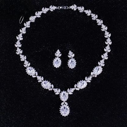 Elegant Chinese Style Bride Zirconia Jewelry Set Necklace Earrings Headpiece by Liangya Lirun Suitable for Weddings