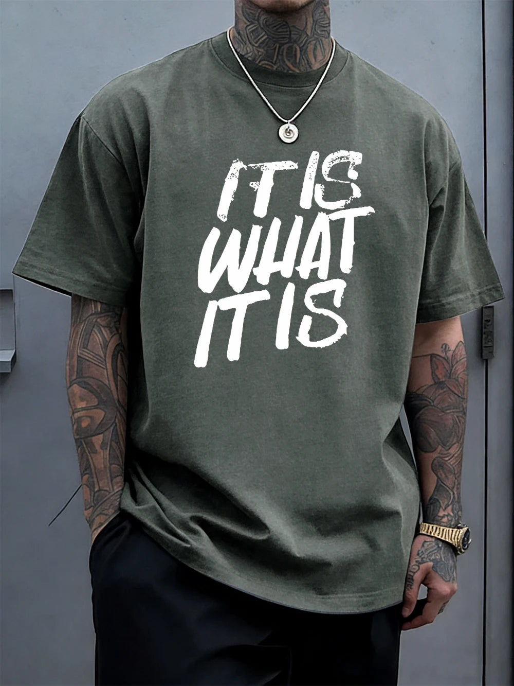 It Is What It Is Art Letter Prints Cotton T-Shirts Mens Summer Soft Oversize T Shirt O-Neck Short Sleeve Tops Basic Male Clothes