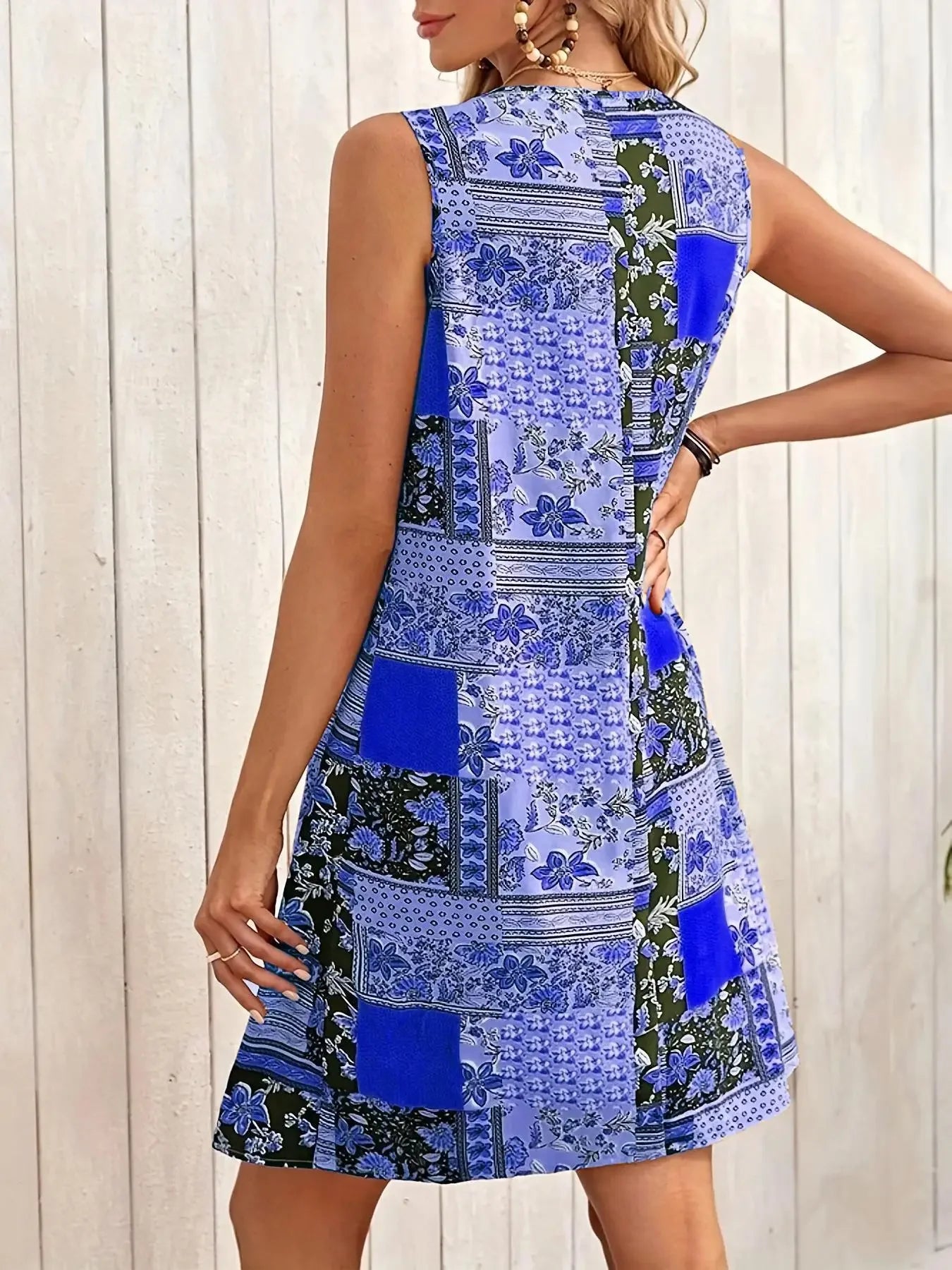 TUME Women's Fashion Print Dress Knee-Length Skirt Sleeveless Regular Waistline Cross-Border Summer New Arrival