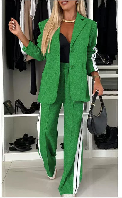 Casual Two Piece Sets Womens Outifits Fall Long Sleeved Patchwork Double Breasted Suit Coat Loose Pant Two-piece Set Winter 2024
