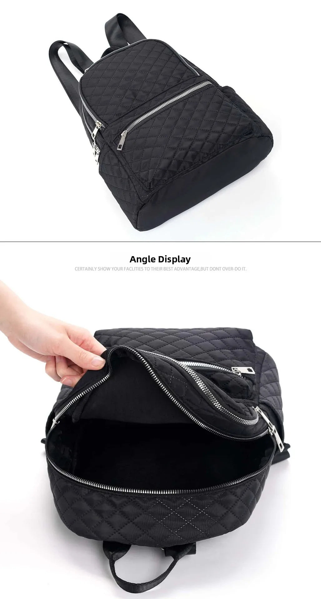 Fefeng Large Capacity Fashionable Diamond Pattern Portable Backpack Unisex Casual Travel Oxford Cloth Versatile Backpack