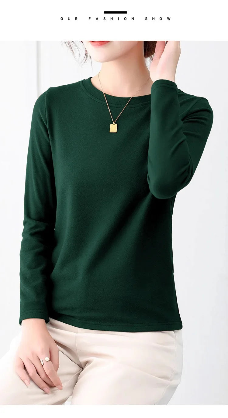 Korean Style Women's round Neck Long Sleeve Base Shirt Early Autumn New Pure Color Threaded Top Trendy T-shirt Slim Fit