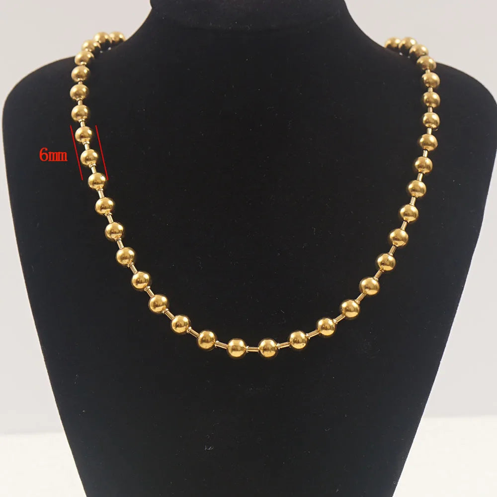 3/6/8mm Ball Bead Necklaces Stainless Steel For Women Gold/Silver Color Metal Big Bead Chain Choker Men Jewelry Accessories