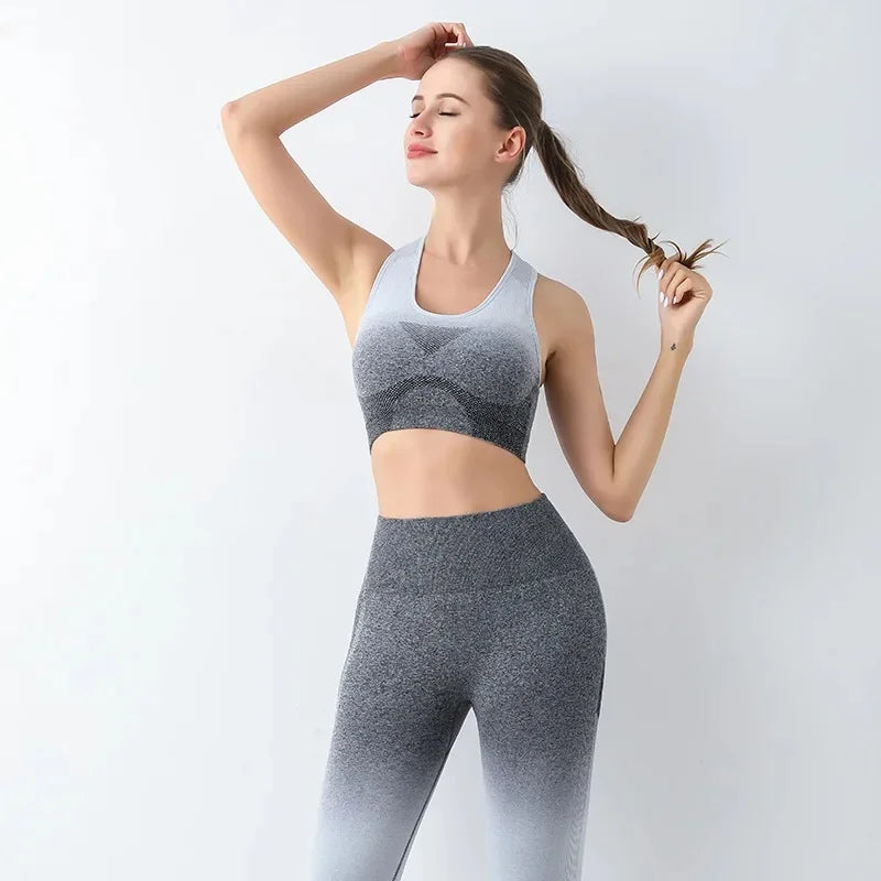 Summer Thin Yoga Trousers High-Waisted Push-Up Peach Hip Pants Gradient Tight Running Training Fitness Sport Suit