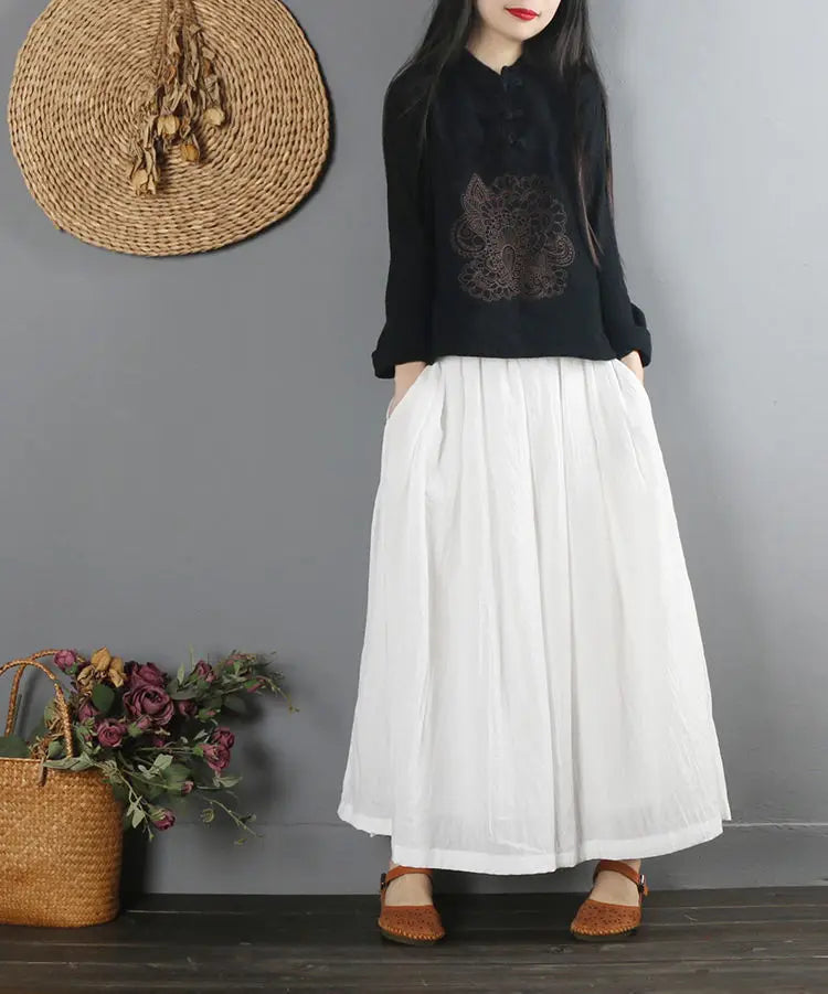 2022 Summer Chinese Style Ethnic Long Sleeve Women Retro Embroidery Blouse Red T-shirt Cotton Oversize Loose Ladies Casual Tops