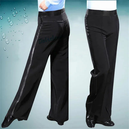 N72 Black Latin Modern Ballroom Tango Salsa Samba Trousers Practice Competition Latin Dance Pants For Men Kids Boys EJ