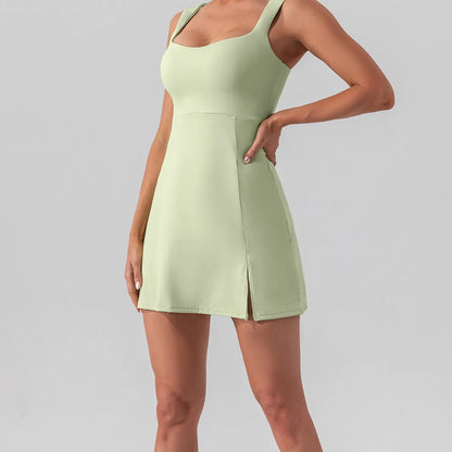 New 2025 High-Waist Slimming Yoga Sports Thin Breathable Solid Color Women's One-Piece Dress Fashionable Fitness Running Wear