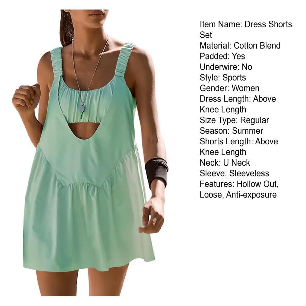 Summer Tennis Dress Shorts Set Hollow Out Tennis Dress Shorts Set Tennis Outfit Backless Hollow Out Dress Shorts Set with Padded
